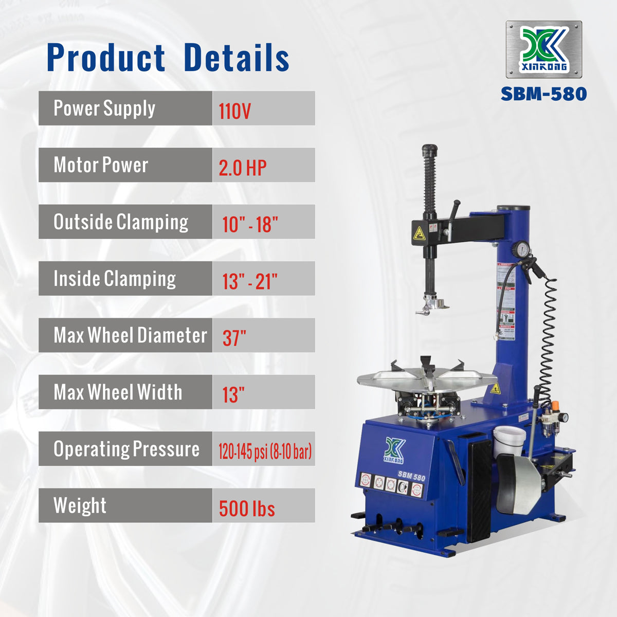 XK 580 Single Auto Tire Changer Wheel Changers Machine w. New Double Foot Pedal