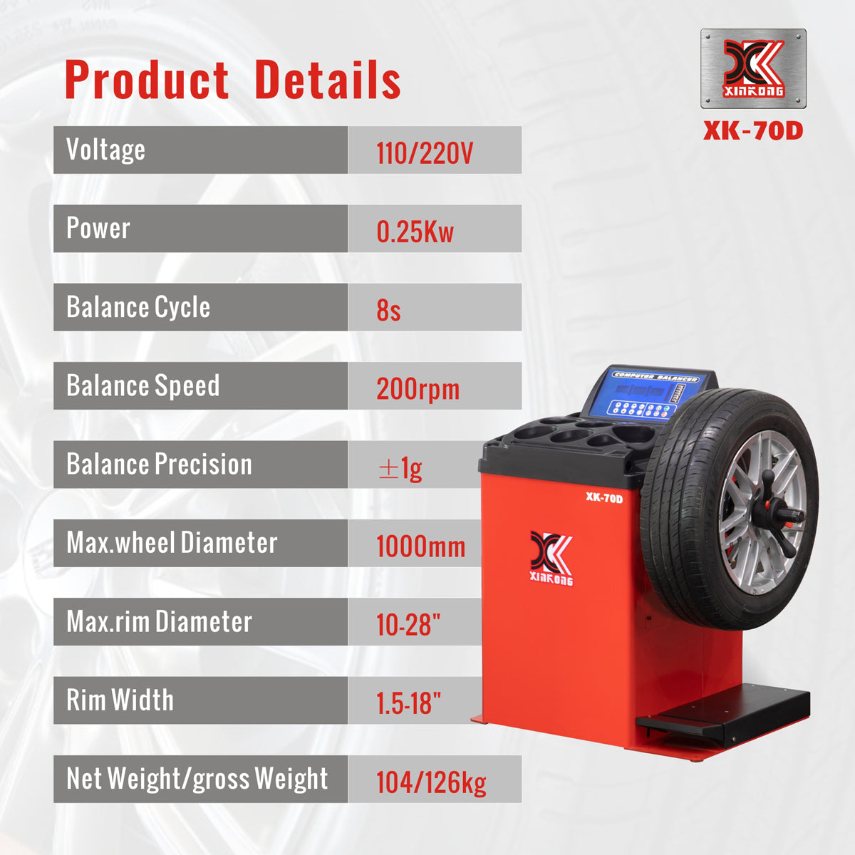 XK 70D Wheel Balancer Tire Balancers Machine Heavy Duty Auto Measurement Tools