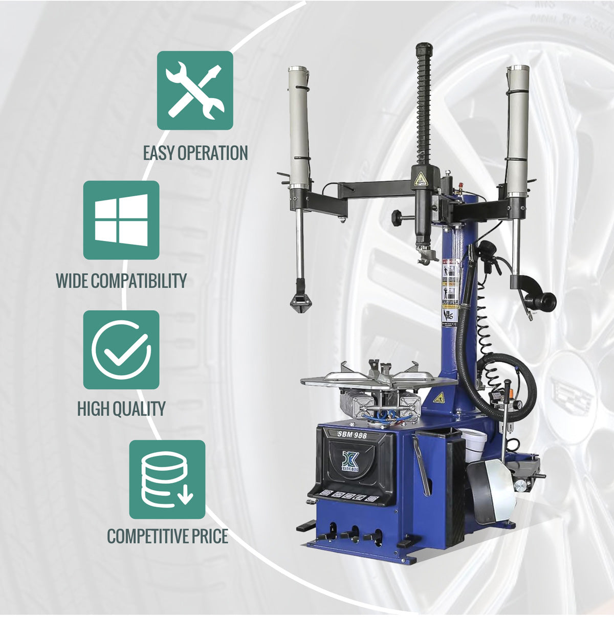 XK 988 Tire Changer Wheel Changer Machine 110V with Auxiliary Arm 12"-24"