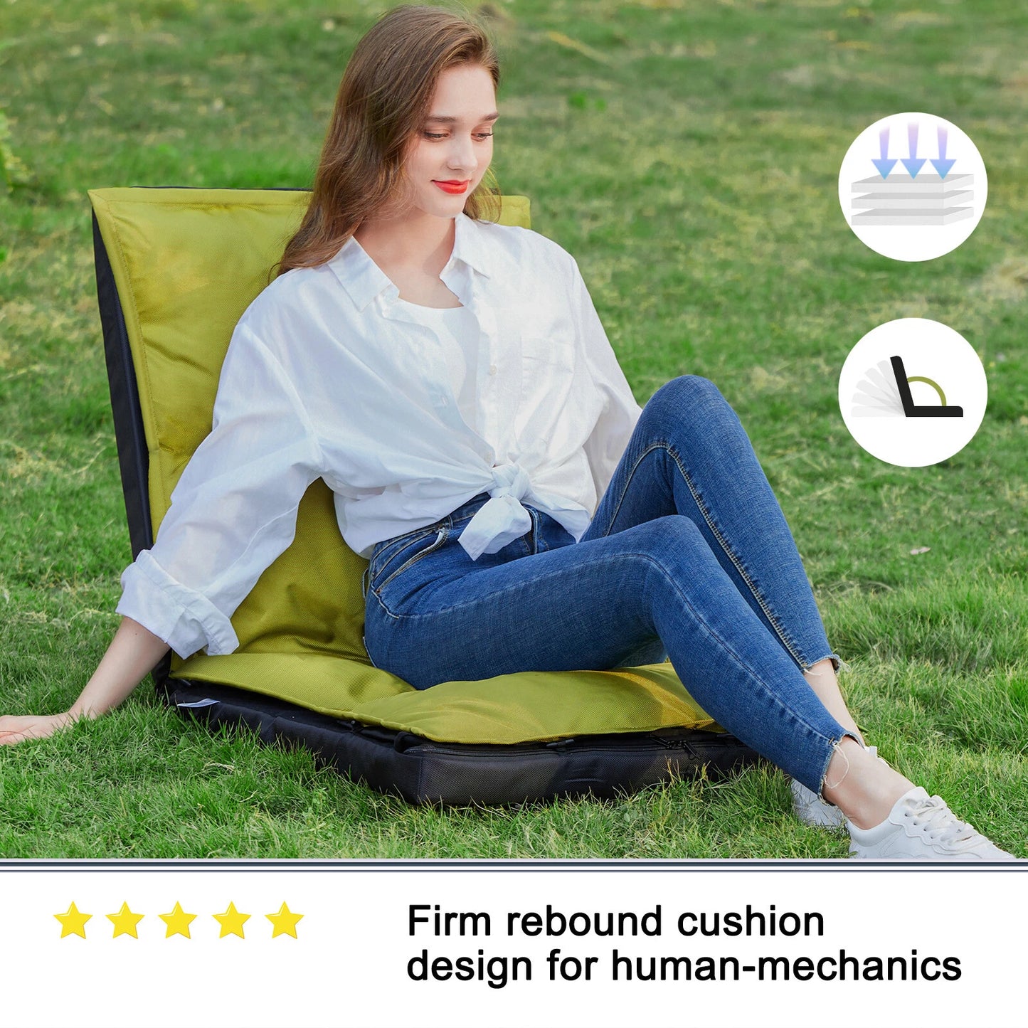 Foldable Camping Floor Lounge Padded Chair Couch For Outdoor Travel