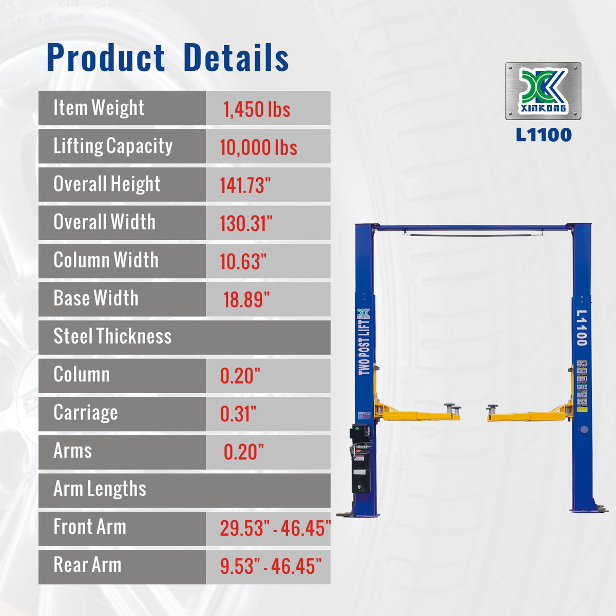 XK L1100 10,000 lbs Car Lift 2 Post overhead Car Auto Truck Hoist 220V OR 110V