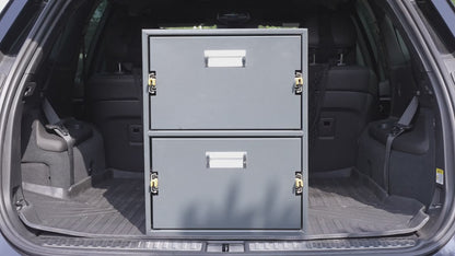 Heavy-Duty Overland Slide-Out Camping Kitchen, Iron Outdoor Cooking Station with Full Extension Drawers, Portable SUV Camp Kitchen for Stove & Utensils, Modular Tool Box for Truck/Trailer, 2 Tier