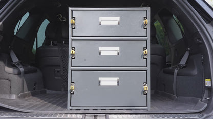 Heavy-Duty Overland Slide-Out Camping Kitchen, 3 Tier Iron Outdoor Cooking Station with Full Extension Drawers, Portable SUV Camp Kitchen for Stove & Utensils, Modular Tool Box for Truck/Trailer