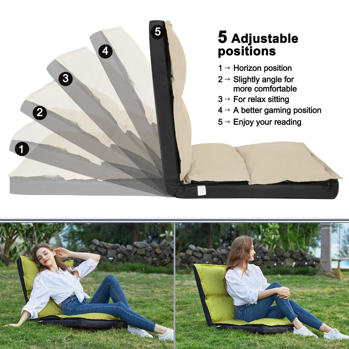 Foldable Camping Floor Lounge Padded Chair Couch For Outdoor Travel