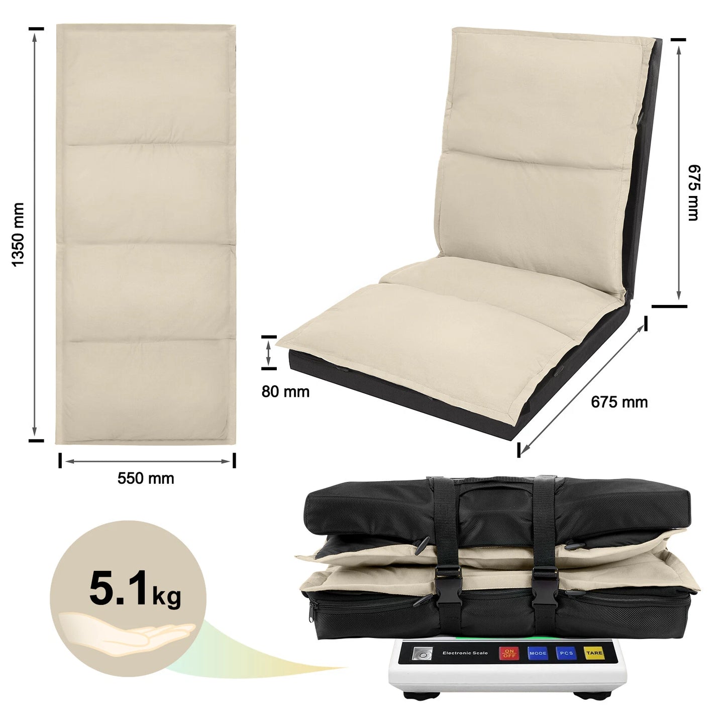 Foldable Camping Floor Lounge Padded Chair Couch For Outdoor Travel