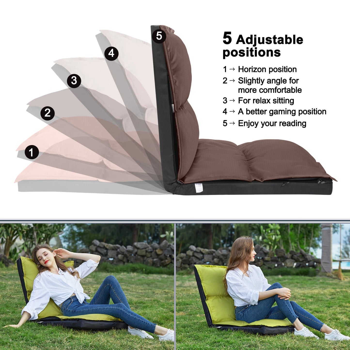 Foldable Camping Floor Lounge Padded Chair Couch For Outdoor Travel