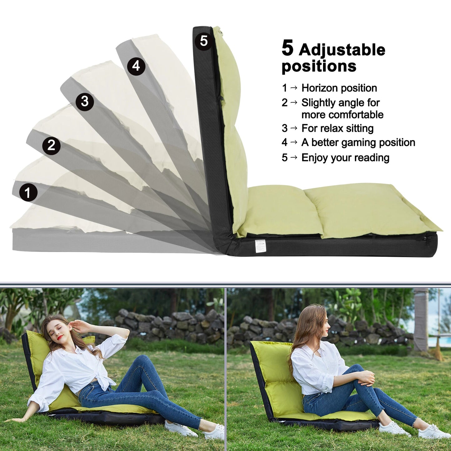 Foldable Camping Floor Lounge Padded Chair Couch For Outdoor Travel
