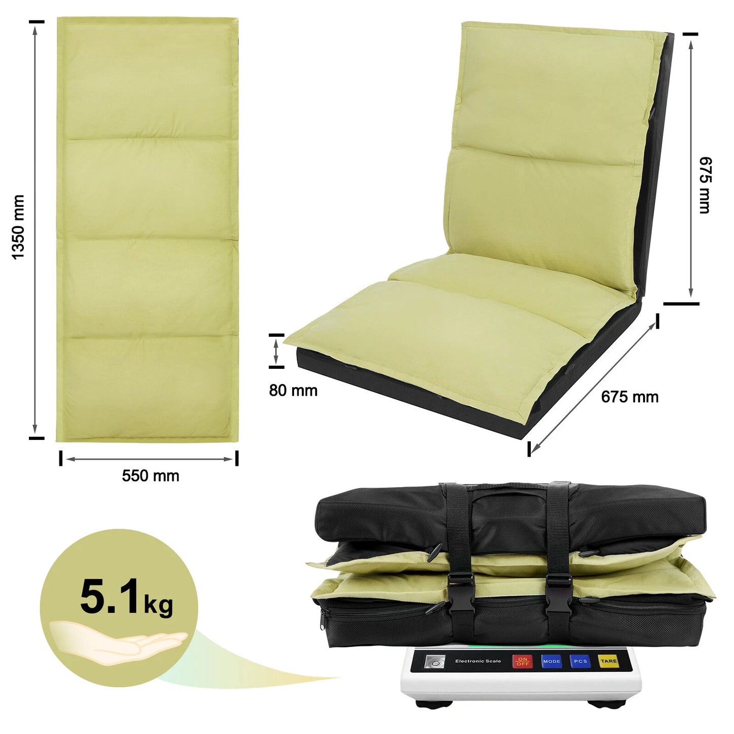Foldable Camping Floor Lounge Padded Chair Couch For Outdoor Travel