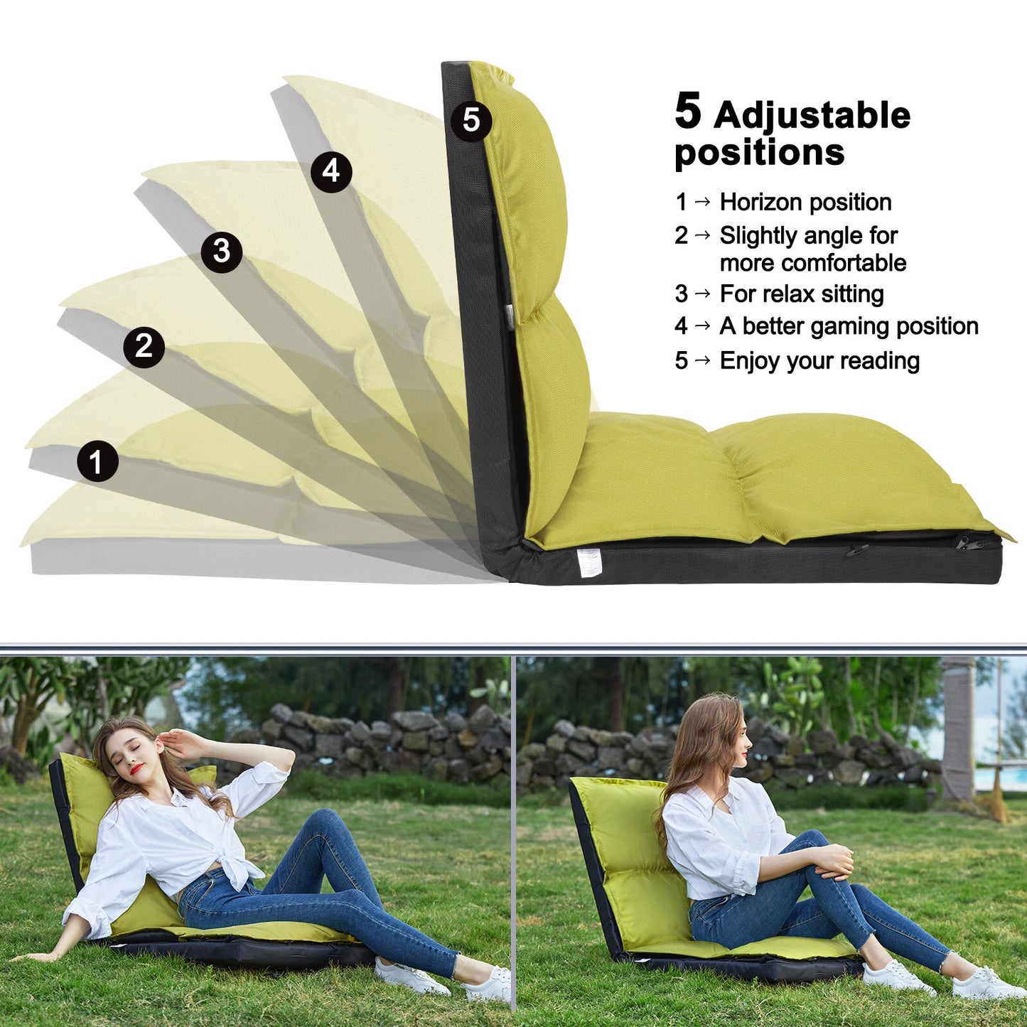 Foldable Camping Floor Lounge Padded Chair Couch For Outdoor Travel