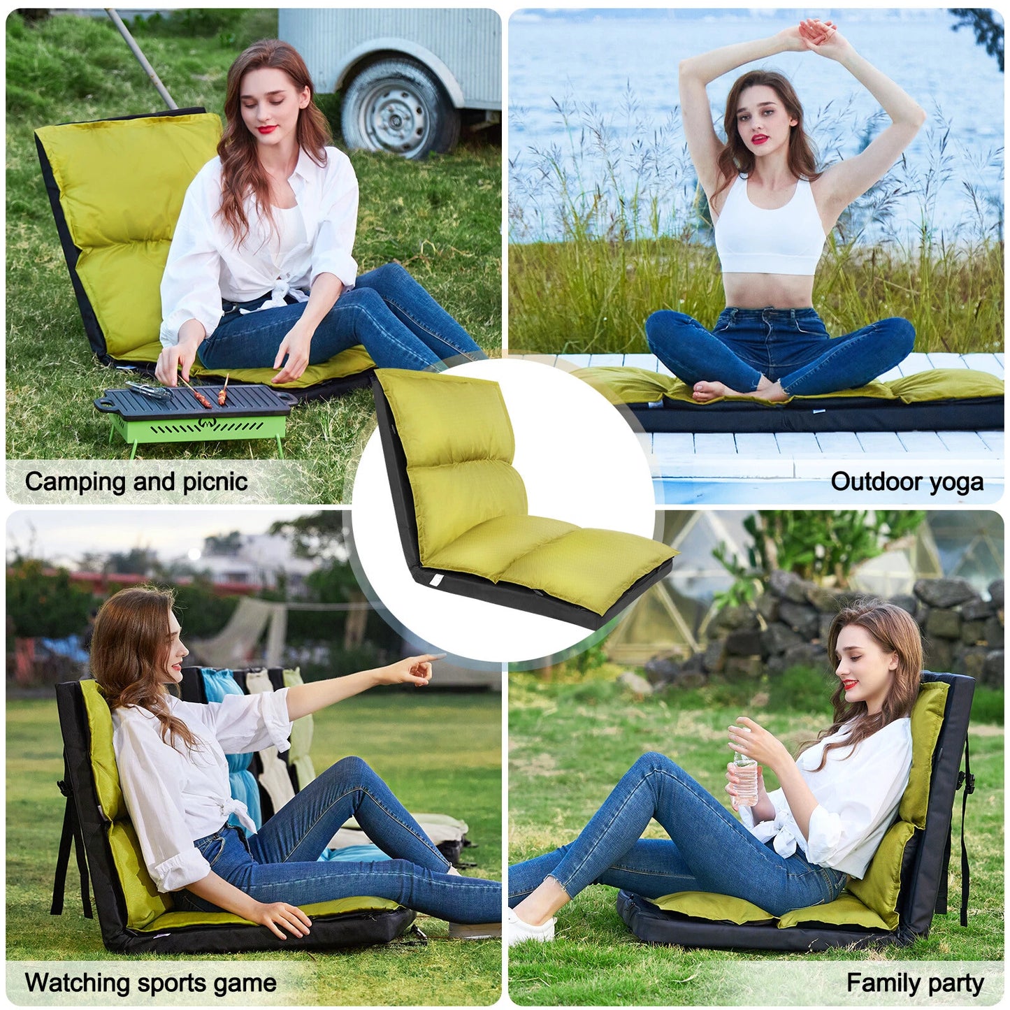Foldable Camping Floor Lounge Padded Chair Couch For Outdoor Travel
