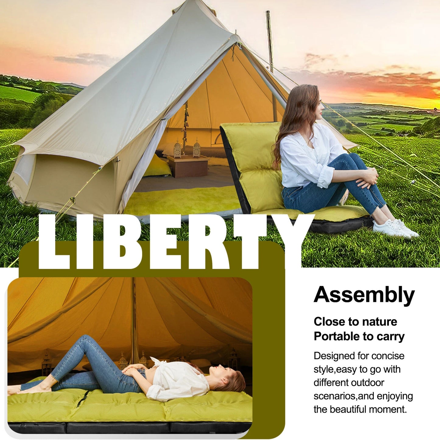 Foldable Camping Floor Lounge Padded Chair Couch For Outdoor Travel
